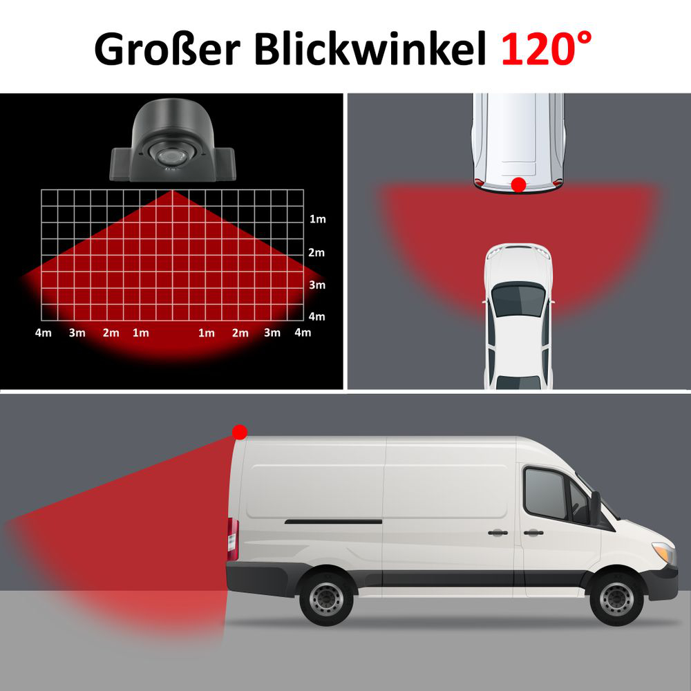 Transporter Rückfahrkamera Mit Nachtsicht Und Kugelkopffassung Für Kleintransporter KA124 Schwarz 002